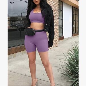 Lavender High Waisted Biker Short Set
